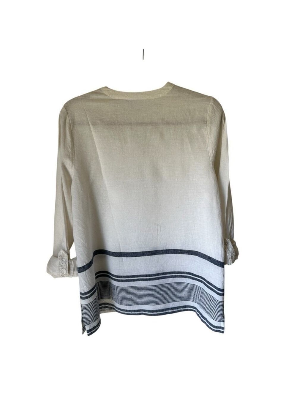 Kim Rogers Women’s Roll Tab Linen Blend Adjustable Sleeve V-Neck Beachy Top PM - Picture 6 of 8
